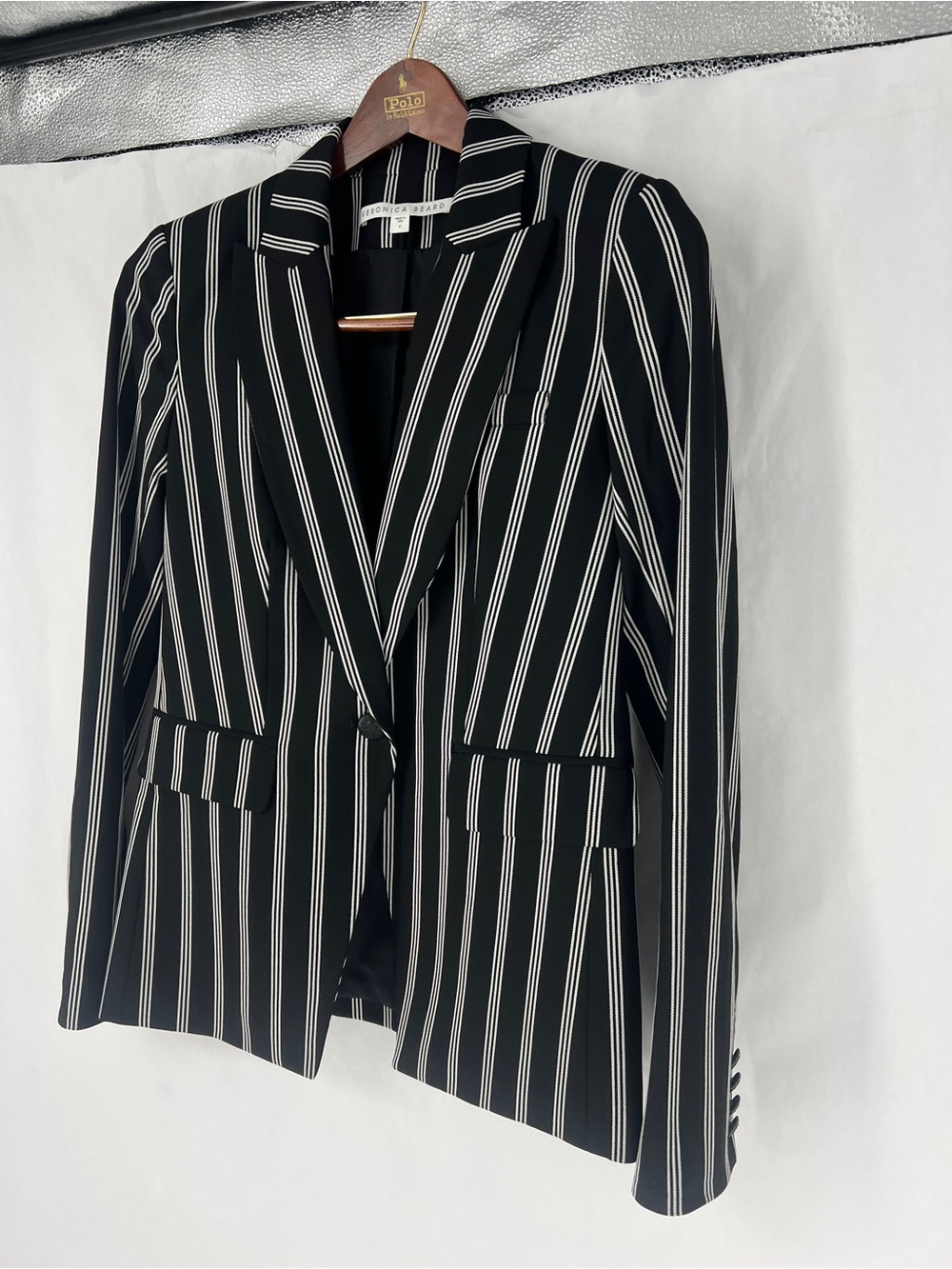 Veronica Beard $650 Miller Dickey Blazer Jacket Pinstripe Black White Size 4 - Picture 5 of 10
